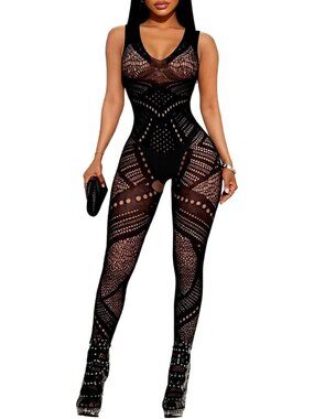 Women Black Nxx Exotic Tights Soft Nightwear Lingerie Fishnet Body Stocking Suit